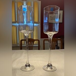 Handmade Tall Transparent Glass Candle Holders - Set of 2
